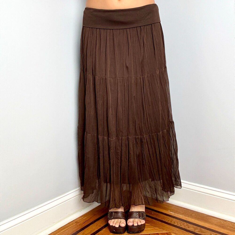 Y2K Brown Boho Maxi Skirt